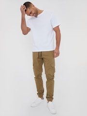Threadbare Stone Cotton Jogger Style Cargo Trousers With Stretch - Image 3 of 4