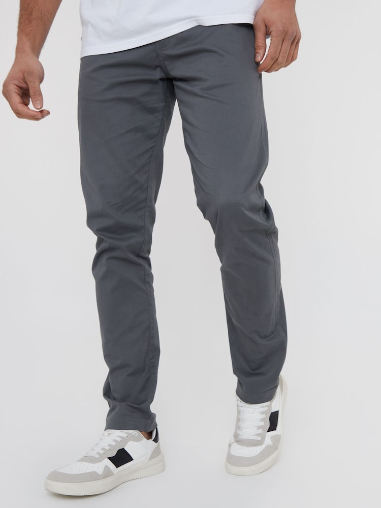 Threadbare Grey Cotton Slim Fit Chino Trousers With Stretch - Image 1 of 4