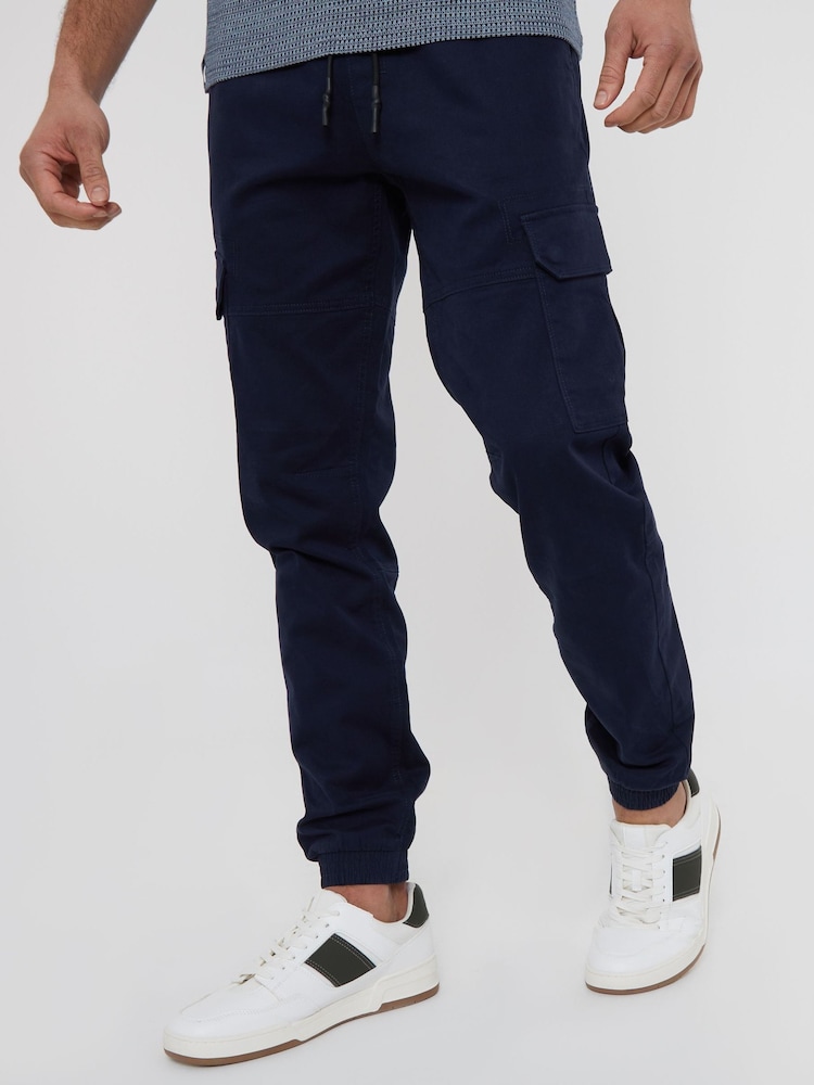 Threadbare Navy Cotton Jogger Style Cargo Trousers With Stretch - Image 1 of 4