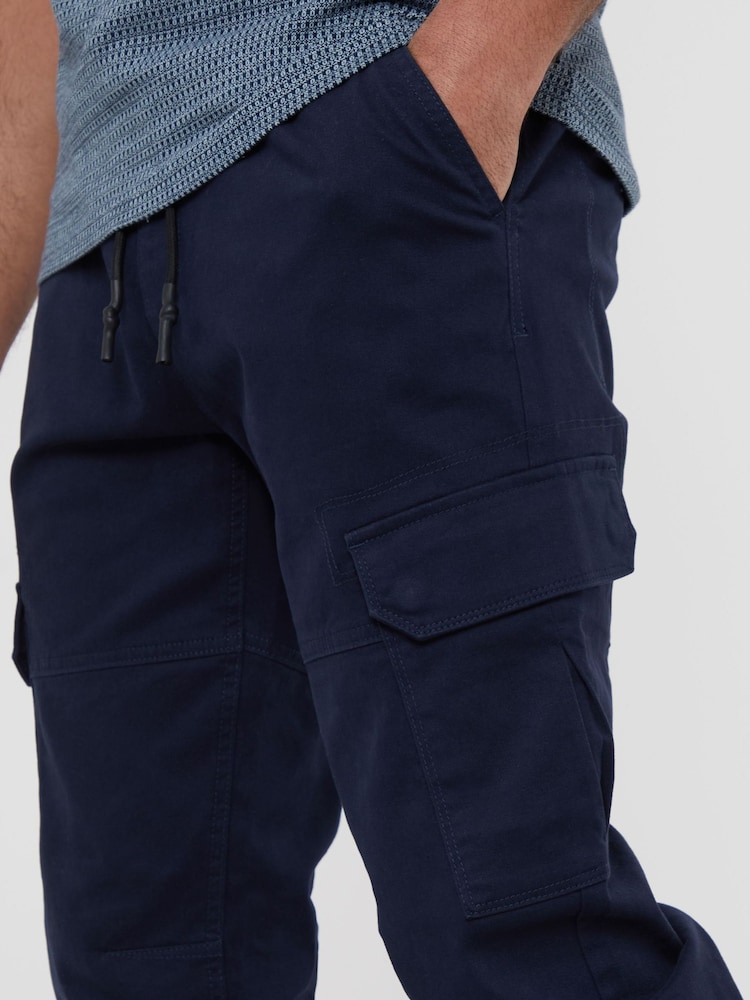 Threadbare Navy Cotton Jogger Style Cargo Trousers With Stretch - Image 4 of 4
