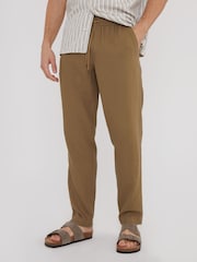 Threadbare Brown Linen Blend Drawcord Trousers - Image 1 of 4