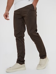 Threadbare Chocolate Cotton Slim Fit Chino Trousers With Stretch - Image 1 of 4