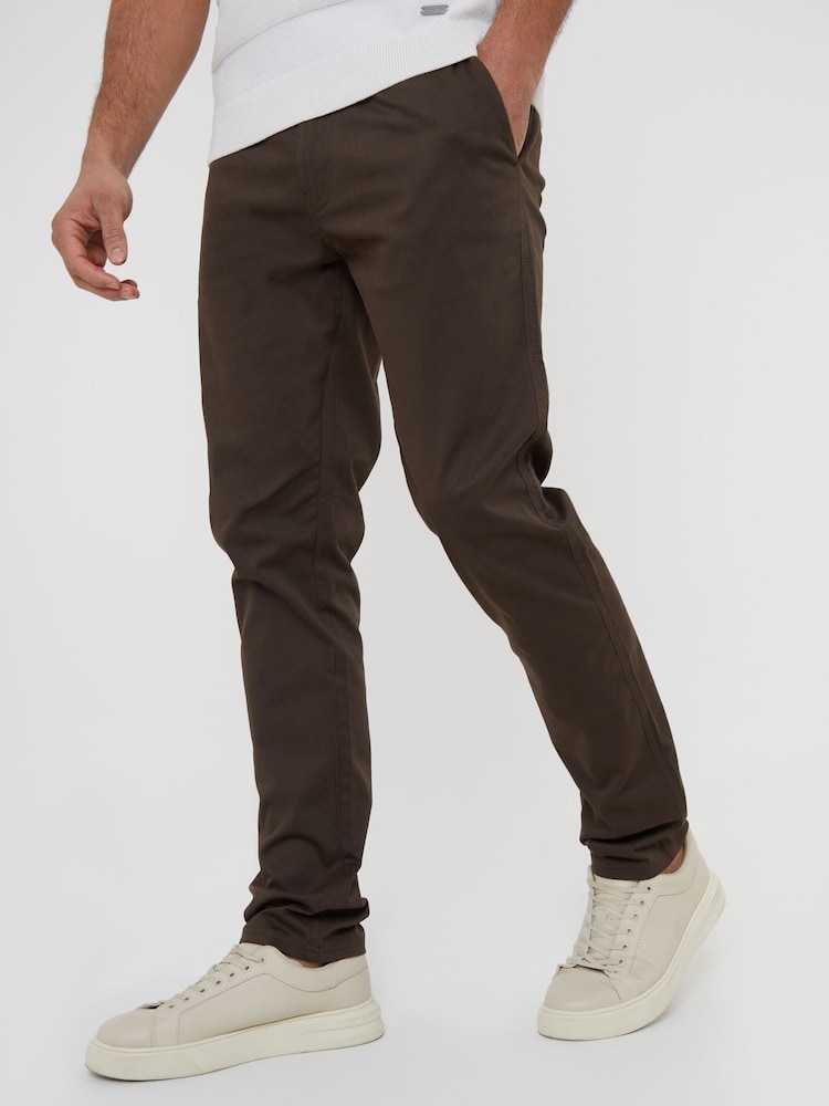 Threadbare Chocolate Cotton Slim Fit Chino Trousers With Stretch - Image 1 of 4