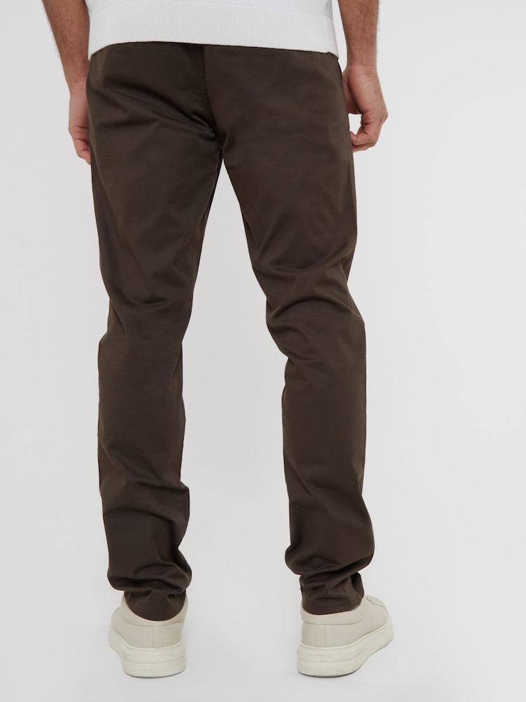 Threadbare Chocolate Cotton Slim Fit Chino Trousers With Stretch - Image 2 of 4