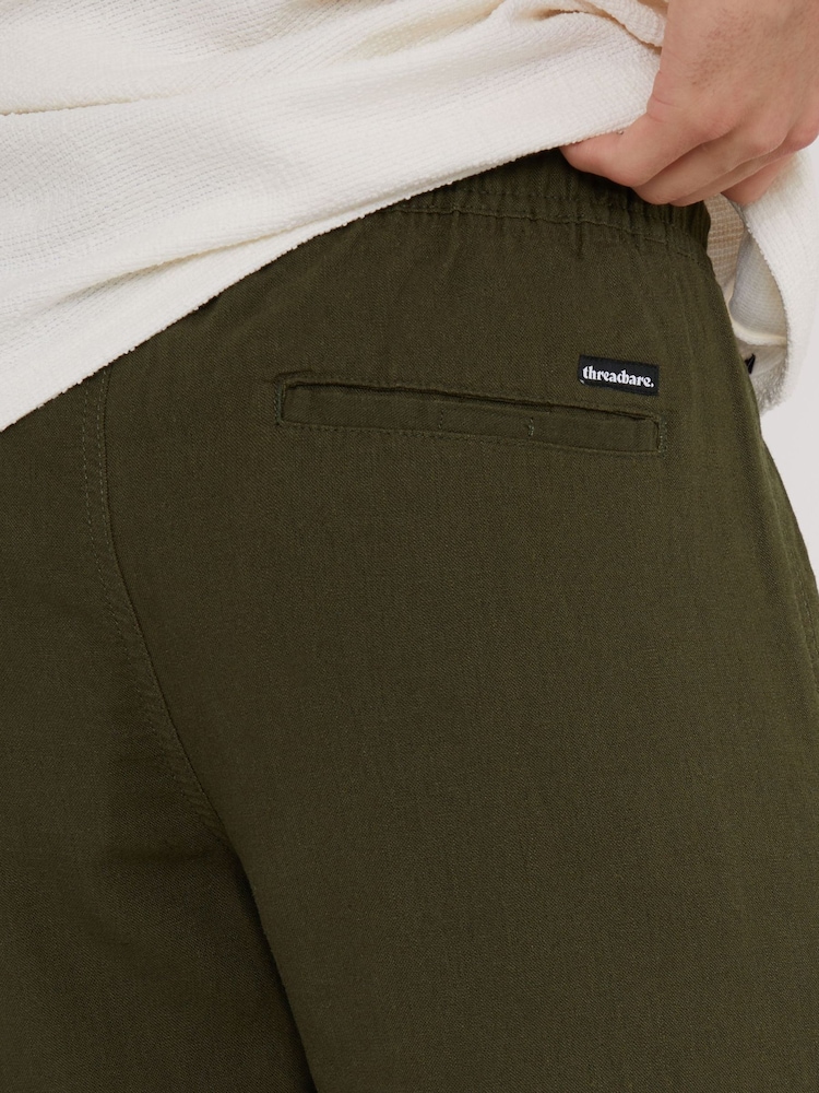 Threadbare Khaki Linen Blend Drawcord Trousers - Image 4 of 4