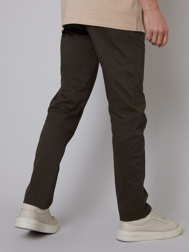 Threadbare Dark Brown Regular Fit Chino Trousers with Stretch - Image 2 of 4
