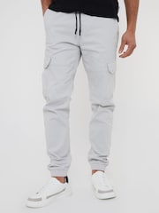 Threadbare Grey Chrome Cotton Jogger Style Cargo Trousers With Stretch - Image 1 of 4