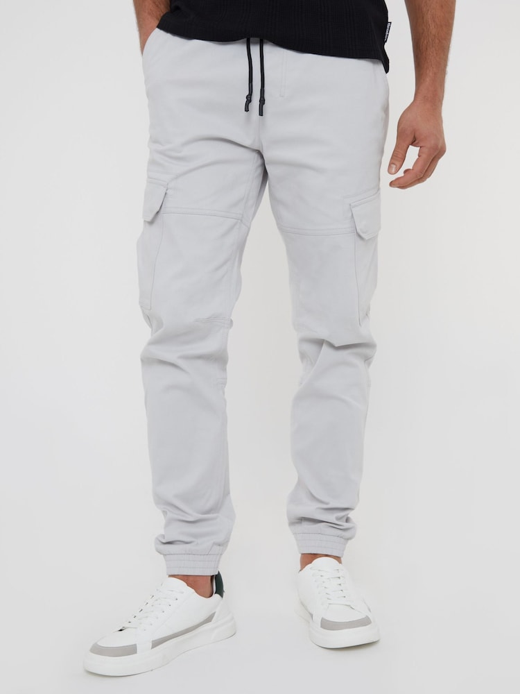 Threadbare Grey Chrome Cotton Jogger Style Cargo Trousers With Stretch - Image 1 of 4
