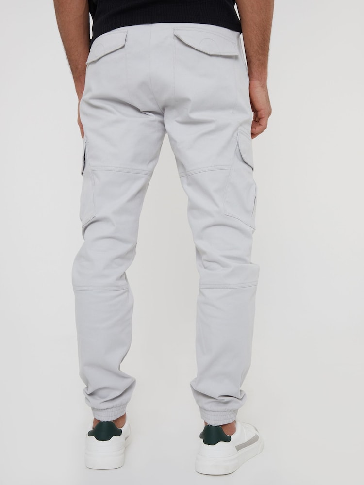 Threadbare Grey Chrome Cotton Jogger Style Cargo Trousers With Stretch - Image 2 of 4