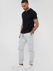 Threadbare Grey Chrome Cotton Jogger Style Cargo Trousers With Stretch - Image 3 of 4