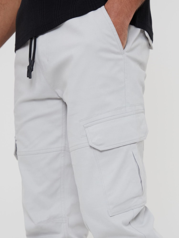 Threadbare Grey Chrome Cotton Jogger Style Cargo Trousers With Stretch - Image 4 of 4