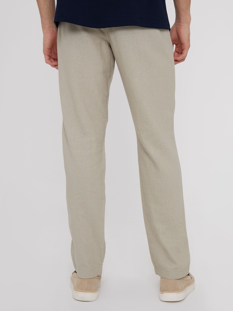 Threadbare Light Stone Linen Blend Drawcord Trousers - Image 2 of 4