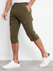 Threadbare Khaki Linen Blend 3/4 Length Cargo Trousers - Image 1 of 4