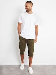 Threadbare Khaki Linen Blend 3/4 Length Cargo Trousers - Image 3 of 4
