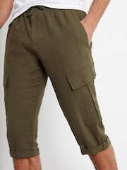 Threadbare Khaki Linen Blend 3/4 Length Cargo Trousers - Image 4 of 4