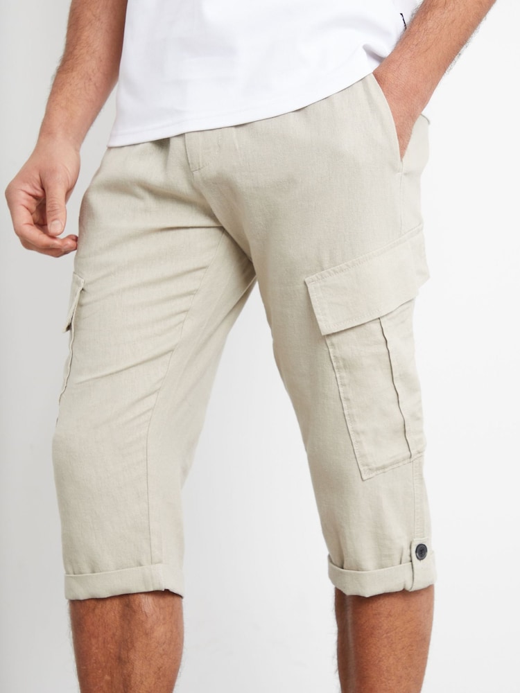 Threadbare Light stone Linen Blend 3/4 Length Cargo Trousers - Image 4 of 4