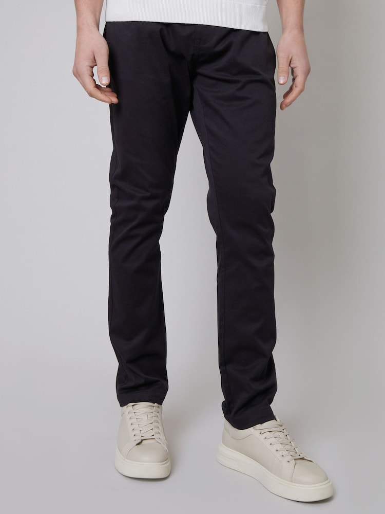 Threadbare Black Cotton Slim Fit 5 Pocket Chino Trousers With Stretch - Image 1 of 4