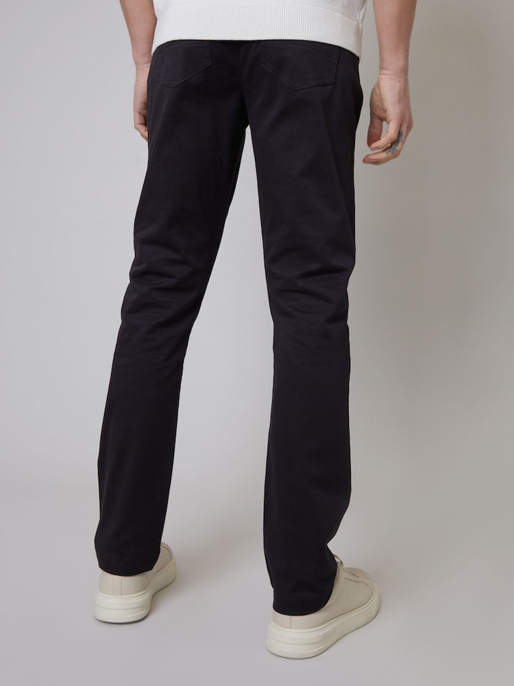 Threadbare Black Cotton Slim Fit 5 Pocket Chino Trousers With Stretch - Image 2 of 4