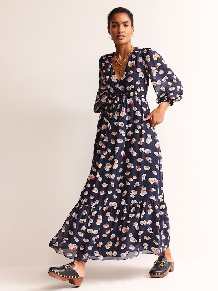 Boden Blue V-Neck Puff Maxi Dress - Image 1 of 5 Boden Blue V-Neck Puff Maxi Dress - Image 1 of 5
