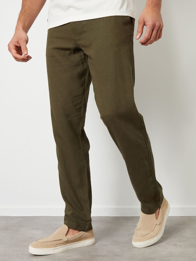 Threadbare Khaki Linen Blend Trousers - Image 1 of 4