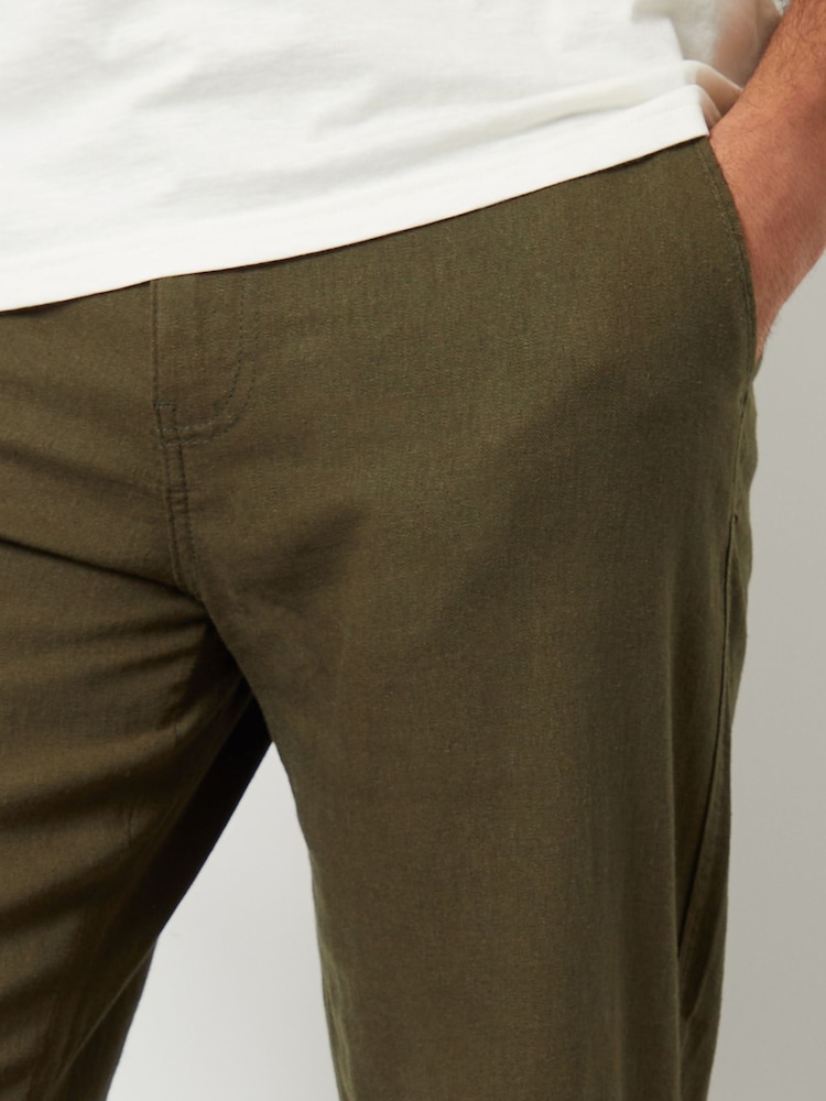 Threadbare Khaki Linen Blend Trousers - Image 4 of 4