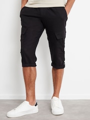 Threadbare Black Linen Blend 3/4 Length Cargo Trousers - Image 1 of 4