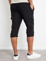 Threadbare Black Linen Blend 3/4 Length Cargo Trousers - Image 2 of 4