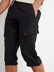 Threadbare Black Linen Blend 3/4 Length Cargo Trousers - Image 4 of 4