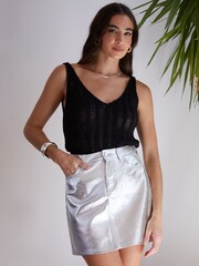 Threadbare Silver Leopard Print 100% Cotton Denim Mini Skirt - Image 1 of 6