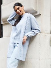 Threadbare Light Blue Ladies Rozanna Cable Detail Cardigan - Image 1 of 5