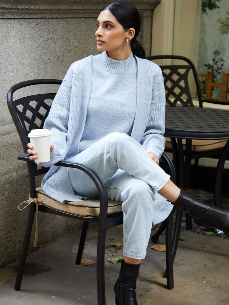 Threadbare Light Blue Ladies Rozanna Cable Detail Cardigan - Image 4 of 5