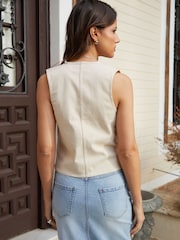 Threadbare Cream Tailored Denim Waistcoat - Image 2 of 4