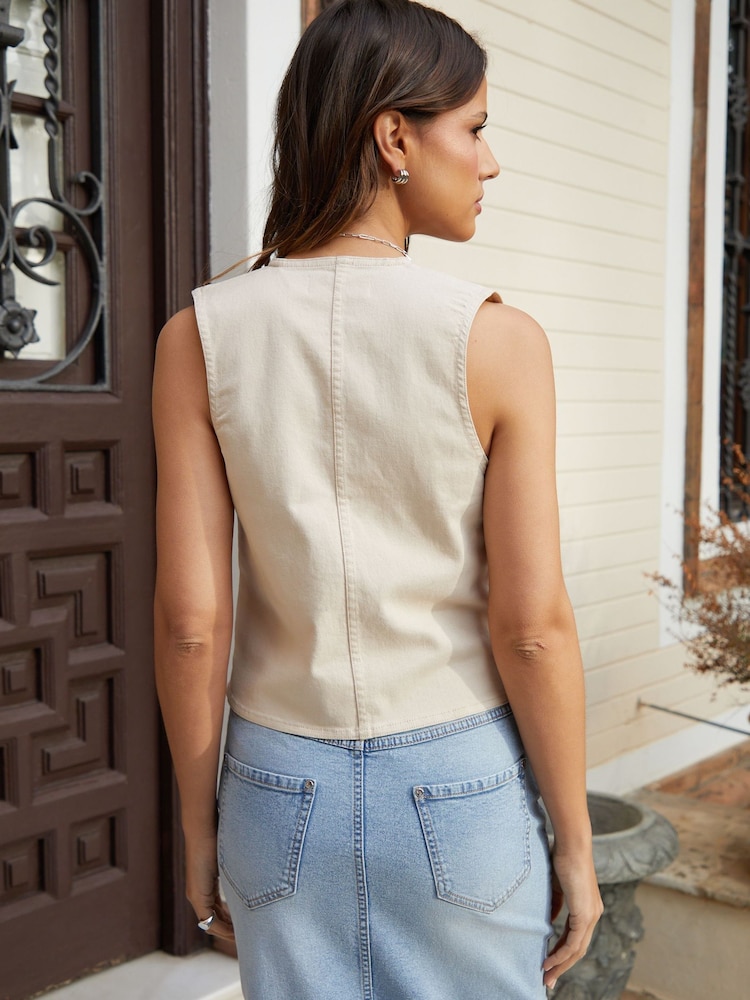 Threadbare Cream Tailored Denim Waistcoat - Image 2 of 4