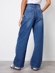 Threadbare Blue Embellished Wide Leg Denim 100% Cotton Jeans - Image 3 of 5