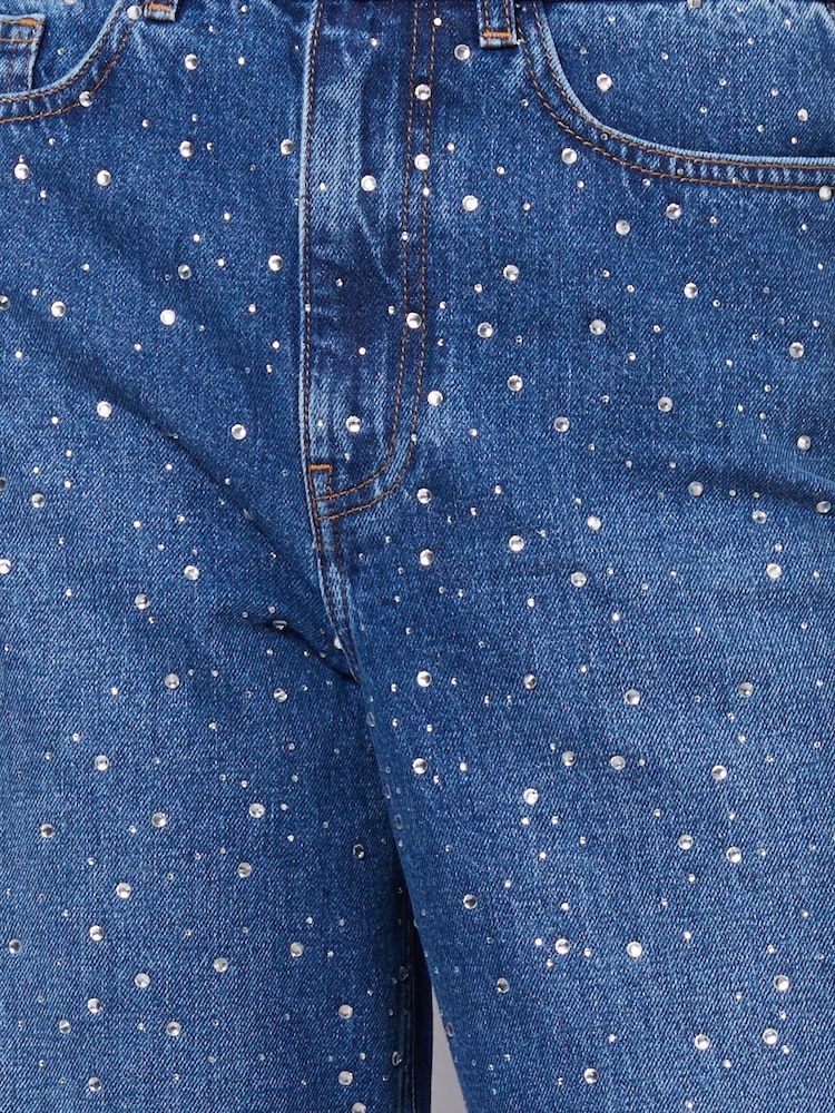 Threadbare Blue Embellished Wide Leg Denim 100% Cotton Jeans - Image 5 of 5