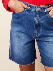 Threadbare Blue Raw Hem Denim Bermuda Shorts - Image 3 of 5