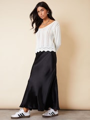 Threadbare Dark Black Maxi Satin Slip Skirt - Image 1 of 5