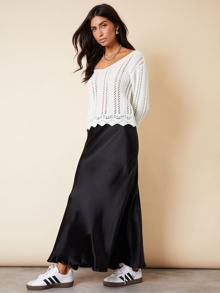 Threadbare Dark Black Maxi Satin Slip Skirt - Image 1 of 5