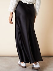 Threadbare Dark Black Maxi Satin Slip Skirt - Image 2 of 5