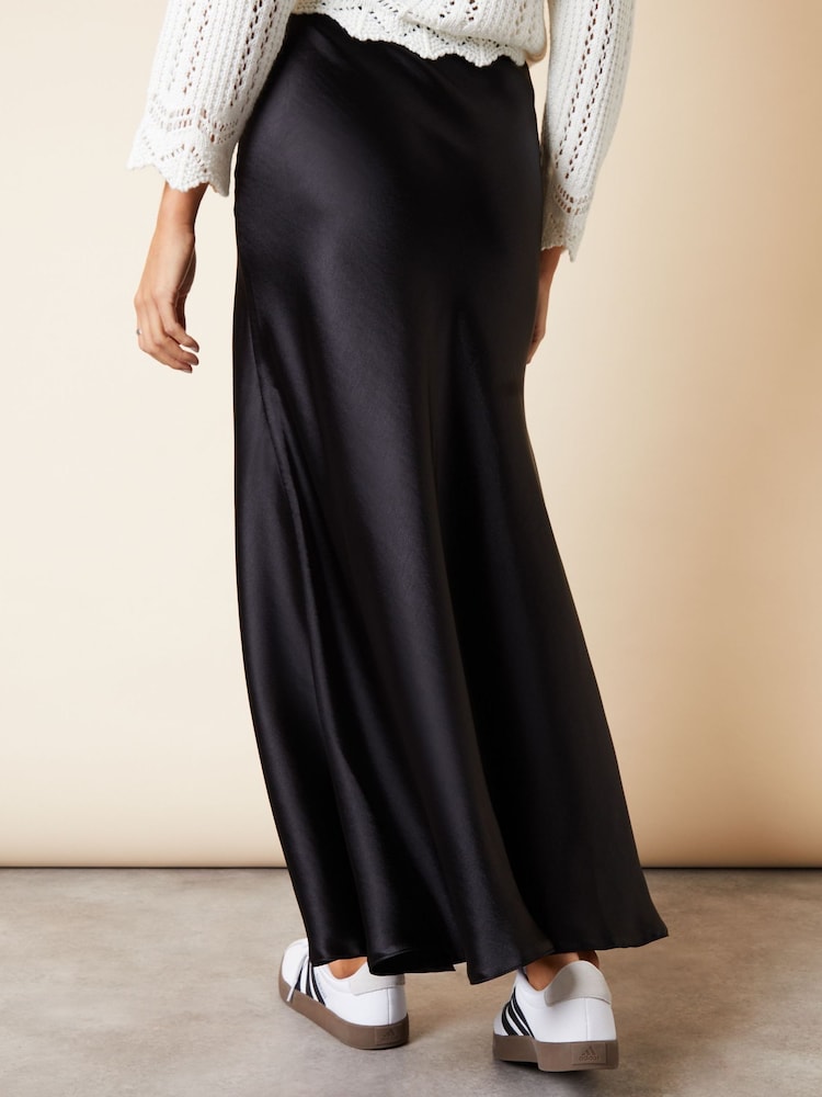 Threadbare Dark Black Maxi Satin Slip Skirt - Image 2 of 5