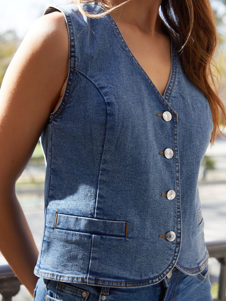 Threadbare Blue Tailored Denim Waistcoat - Image 2 of 4