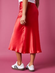 Threadbare Red Satin Midi Skirt - Image 2 of 5