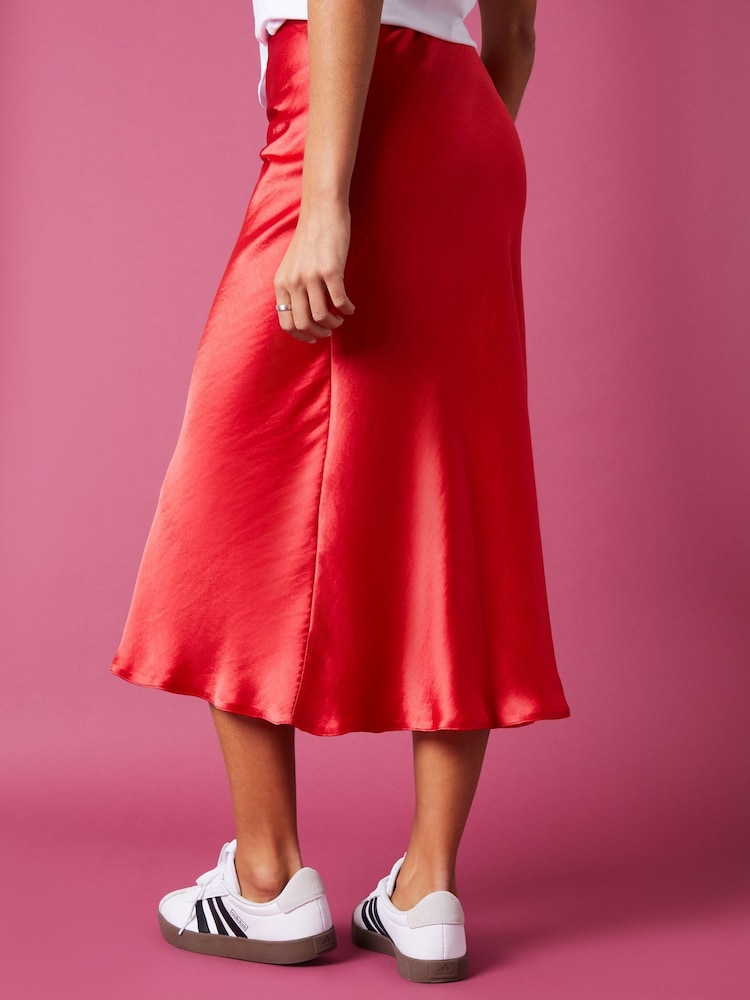 Threadbare Red Satin Midi Skirt - Image 2 of 5
