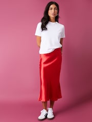 Threadbare Red Satin Midi Skirt - Image 3 of 5