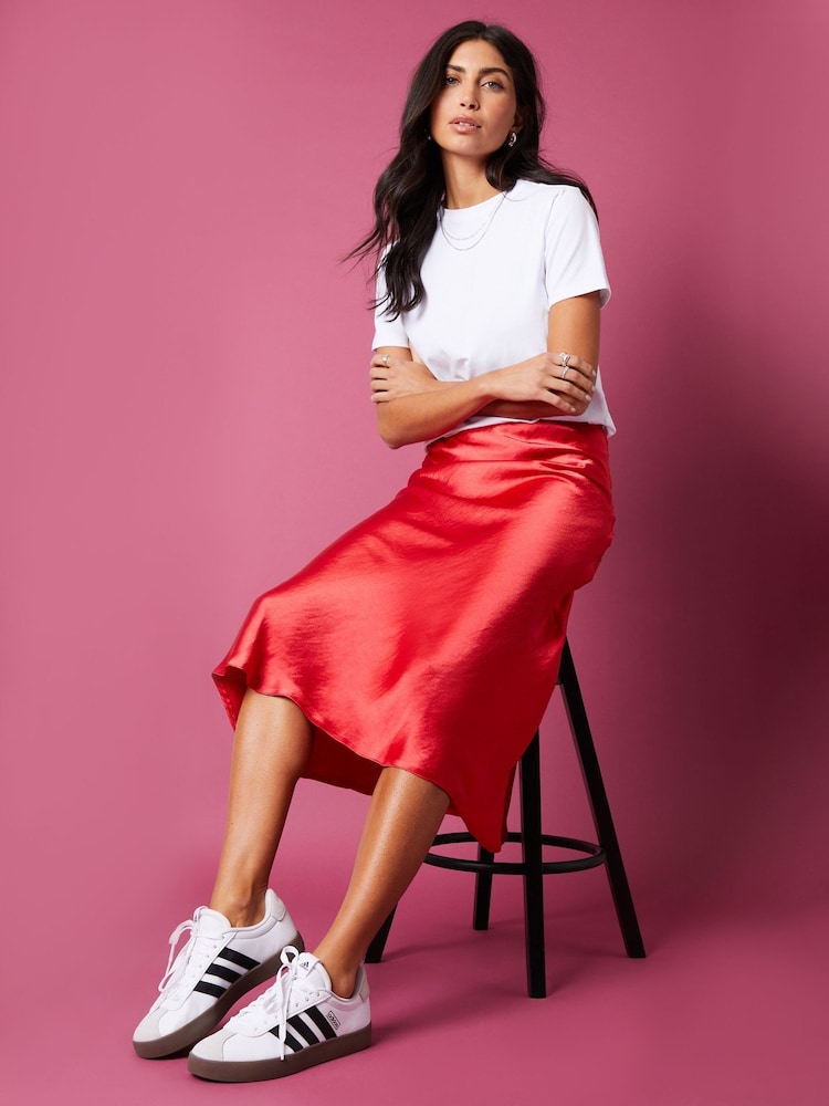 Threadbare Red Satin Midi Skirt - Image 5 of 5