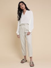 Threadbare Cream Petite Linen Blend Tapered Trousers - Image 3 of 4