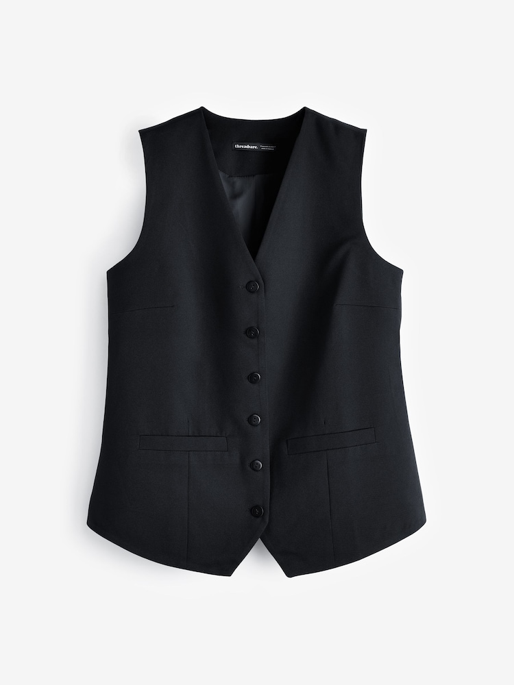 Threadbare Black Longline Fitted Tailored Waistcoat - Image 5 of 5