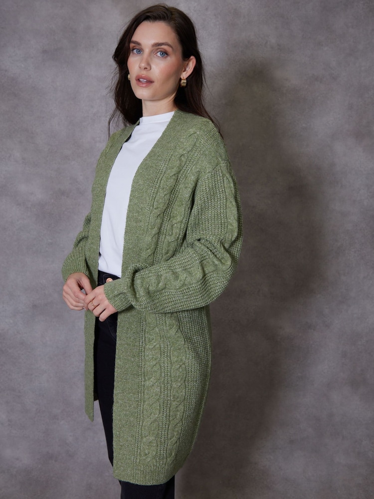 Threadbare Green Ladies Rozanna Cable Detail Cardigan - Image 1 of 4