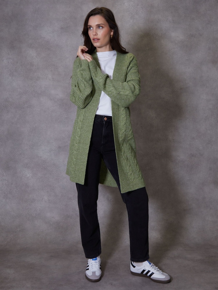 Threadbare Green Ladies Rozanna Cable Detail Cardigan - Image 2 of 4