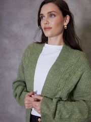 Threadbare Green Ladies Rozanna Cable Detail Cardigan - Image 4 of 4
